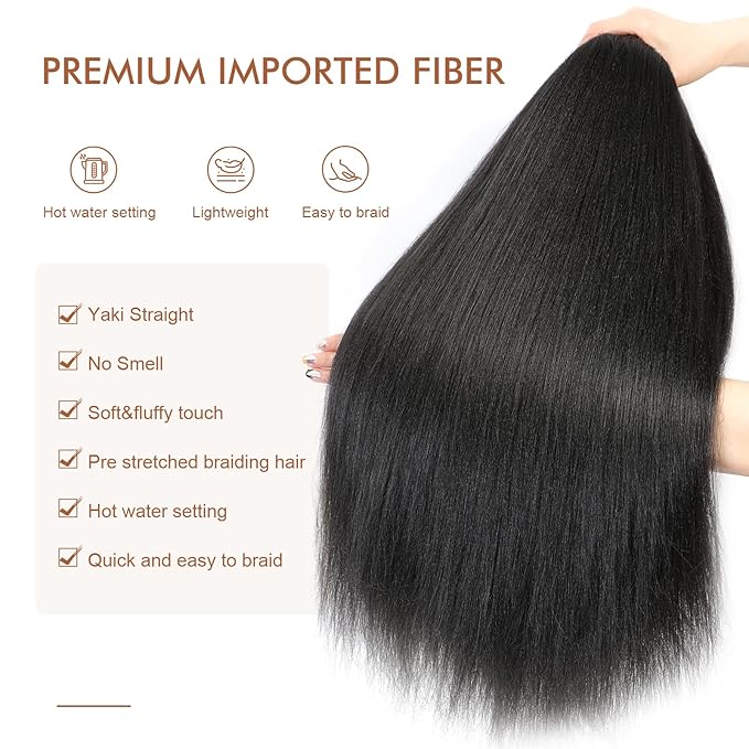Pre-stretched Braiding Hair - 24 Inch 8 Packs Dark Brown Long Braiding Hair For Twist or Box Braids, Yaki Texture Hot Water Setting Synthetic Braiding Hair Extensions (24 Inch, #2-8P)