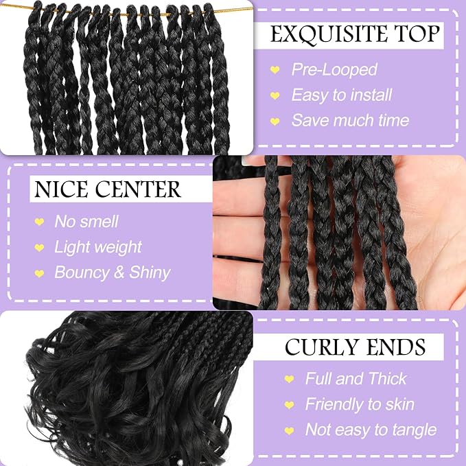 Crochet Hair for Women 10 Inch 8 Packs French Curl Crochet Braids with Curly Ends Short Box Braids Crochet Hair Pre Looped French Curl Braiding Hair Extensions 1B