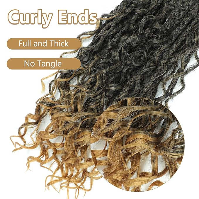 8 Packs Box Braids Crochet Braids with Curly Ends 12 Inch Crochet Box Braids 3X Box Braid Crochet Hair Extension(12(8Packs), 1B/27)