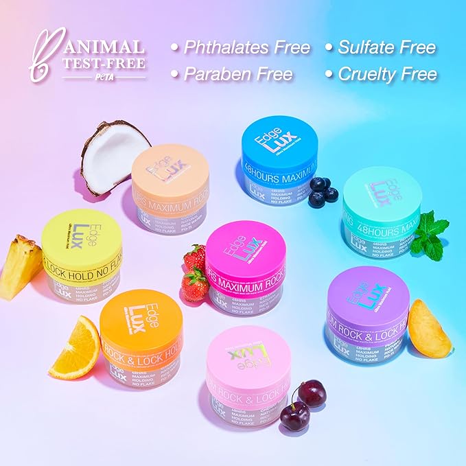 Edge Lux Edge Control Gel with Castor Oil, Keratin, Biotin, and Olive Oil - 48 Hour Maximum Hold, Non-Flaking, Non-Greasy, Scented, Conditioning Styling Gel for All Hair Types