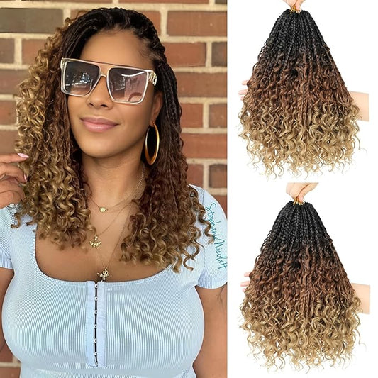 8 Packs Crochet Box Braids-10 Inch Boho Box Braids Crochet Braids Hair Bohomian Box Braid Crochet Hair Synthetic Braiding Hair Goddess Box Braids Crochet Hair for Black Women (1B/30/27)