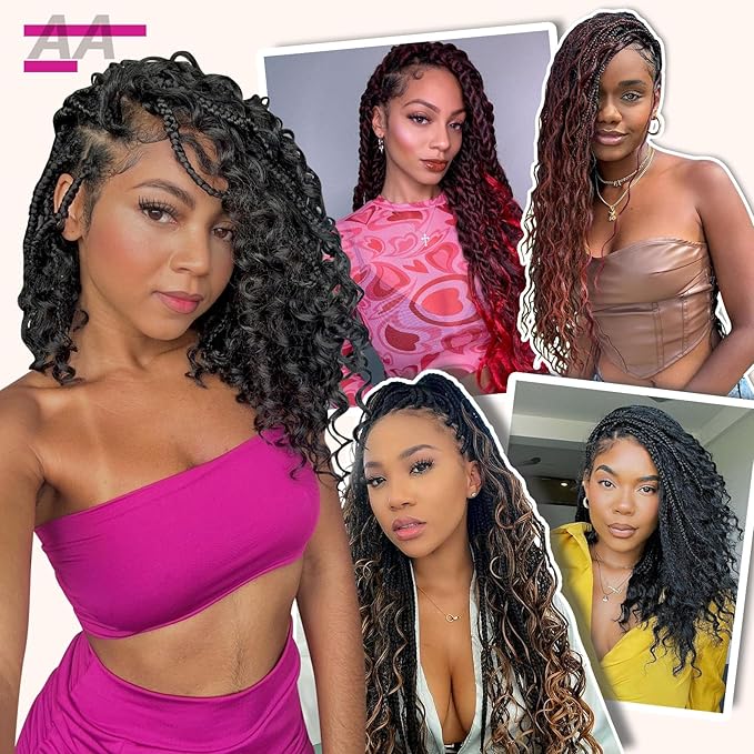 8 Packs Boho Braids Crochet Hair-14 Inch Crochet Box Braids- Bohomian Box Braid Crochet Hair Synthetic Braiding Hair Goddess Box Braids Crochet Hair for Black Women(2#)
