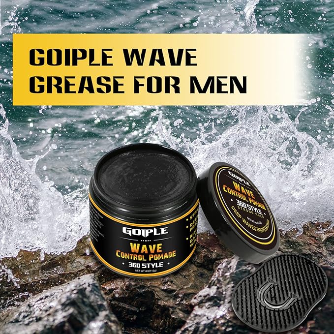 Natural Wave Pomade for Men Strong Hold, Easy Wash 360 Wave Training Hair Cream, Waves Grease for Men Promotes Layered Waves, Moisture, Control & Shine (Wave Pomade+Wave Brushes*2+ Silky Durag)