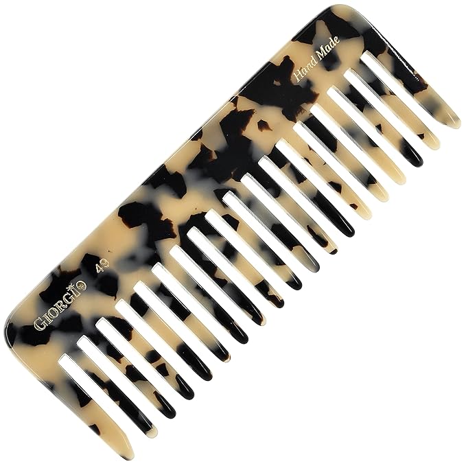 Giorgio G49 White Tokyo Wide Tooth Detangler Comb for Thick Curly Wavy Hair, Wet or Dry. Handmade Quality Cellulose, Saw-Cut, Hand Polished