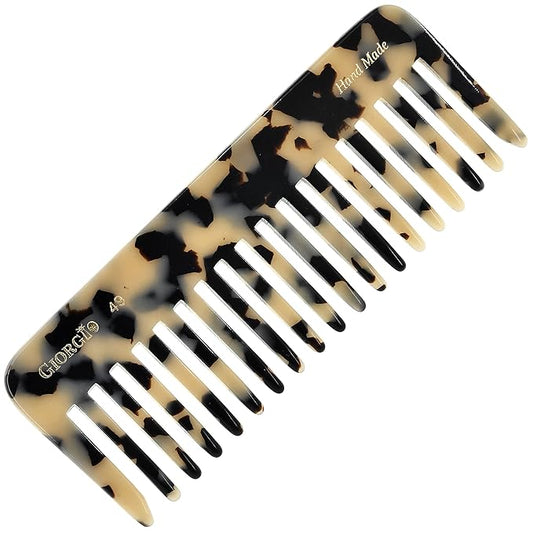 Giorgio G49 White Tokio, Large 5.75 Inch Hair Detangling Comb, Wide Teeth for Thick Curly Wavy Hair. Detangler Comb For Wet and Dry. Handmade of Quality Cellulose, Saw-Cut, Hand Polished
