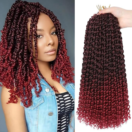 8 Inch Passion Twist Hair, Short Ombre Burgundy Water Wave Crochet Hair Passion Twist Crochet Hair For Women Passion Twists Braiding Hair Curly Braiding Hair Extensions (8 Inch (Pack of 7),1B/Bug)