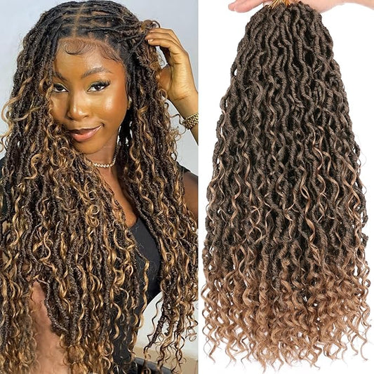 COOKOO 8 Packs Goddess Locs Crochet Hair 18 Inch 14 Strands/PCS Bohemian Faux Locs Crochet Hair with Curls at the Ends Curly Locs Hair Pre Looped Crochet Braids Synthetic Hippie Locs Hair T27
