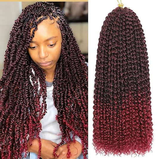 Passion Twist Hair 18inch 8 Packs Water Wave Crochet Hair Bohemian Braiding Hair for Boho Locs Pre Looped Crochet Braids Hair for Black Women （T/Bug#）