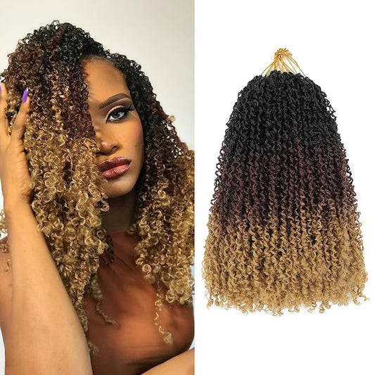 NAYOO 12 Inch Yanky Twist Crochet Hair - 8 Packs (30 Stands/Pack) Mini Passion Twist with Curly Ends Synthetic Pre-Looped Crochet Braids Braiding Hair (12 Inch, 1B/30/27)