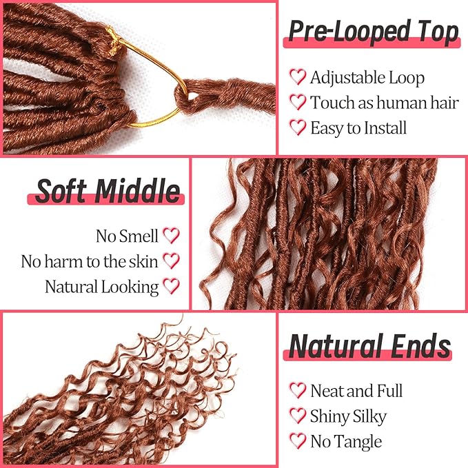 Goddess Locs Crochet Hair-30 Inch 8 Packs Boho Faux Locs Crochet Hair for Black Women Pre Looped Soft Locs with Curly Ends (#30, 30 Inch(Pack of 8))