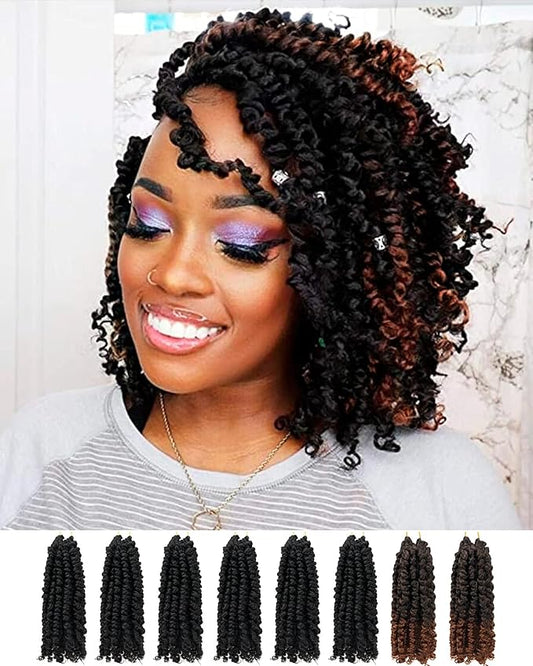 Passion Twist Crochet Hair 8 Inch Pre Looped - Mixed Color Combo Pack (6 x 1B + 2 x T1B/30), Pre-twisted Soft & Bouncy Synthetic Braided Hair Extensions For Black Women (8 Inch - 8 Packs, 1B + T30)