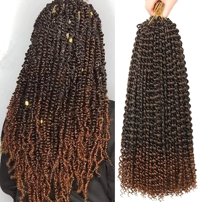 Ubeleco 18 Inch Passion Twist Hair, Ombre Brown Water Wave Crochet Hair Passion Twist Crochet Hair for Women Long Bohemian Synthetic Passion Twists Curly Braiding Hair Extensions(7pcs,1B/30)