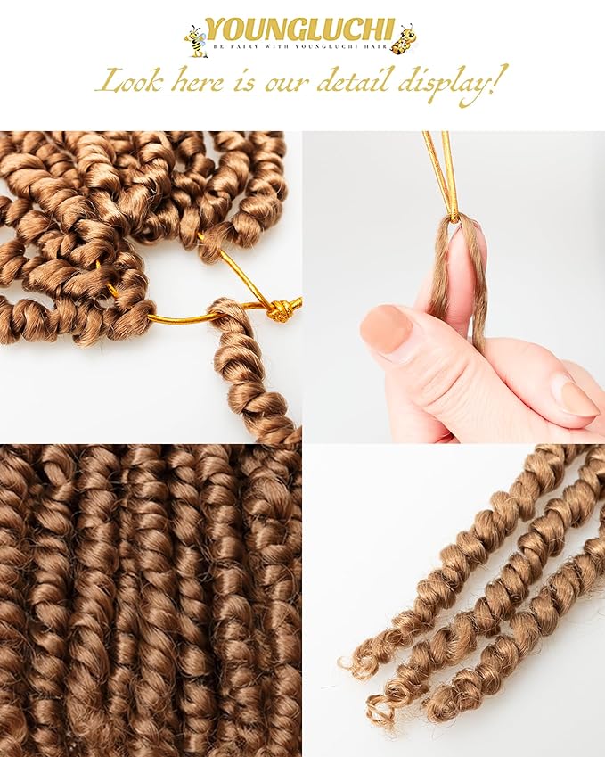 4 Inch 7 Packs Super Short Passion Twist Crochet Hair for Black Women and Kids-Pure Blonde Pre Looped Pretwisted Soft Hair Extensions,Braided by Synthetic Spring Kinky Twist Bohemian Curl(4"-7P,27#)