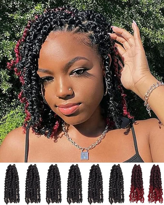 10 Inch 8 Packs Passion Twist Crochet Hair-Mixed Color Combo Pack(6 packs 1B+2 packs T1B/BUG),Pre-twisted Pre Looped Soft & Bouncy Synthetic Braided Hair Extensions For Black Women and Kids(1B+TBUG)