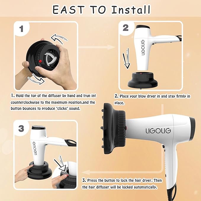 Hair Difuser Attachment Universal Diffuser Hair Dryer for 1.4-inch to 2.4- inch Blow Dryer, Hair Diffuser for Curly Hair and Natural Wavy Hair (Black)