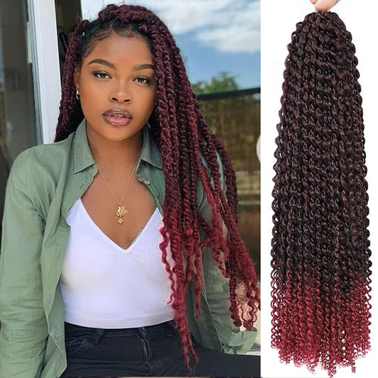 Passion Twist Hair Burgundy Red 30 Inch 8 Packs Water Wave Crochet Hair Braiding Hair Long Spring Twist Hair For Butterfly Locs Synthetic Hair Extension (30 Inch (Pack of 8), TBG)