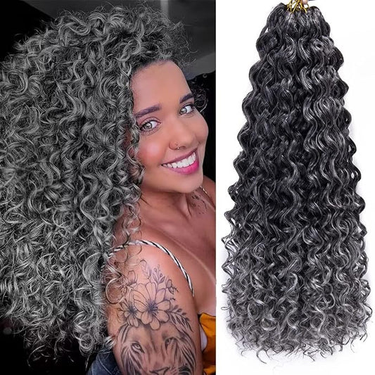 6 Packs Curly Crochet Hair for Women 18 Inch GoGo Curl Crochet Hair Water Wave Synthetic Hair Extensions (18 inch(Pack of 6), T1B/Grey)