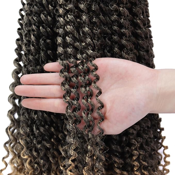 Dorsanee Ombre Honey Blonde Passion Twist Hair 18 Inch 7 Packs Water Wave Crochet Hair Long Bohemian Curly Braiding Hair for Butterfly Locs, Faux Locs, Boho Style Spring Twist Crochet Braids (T27#)