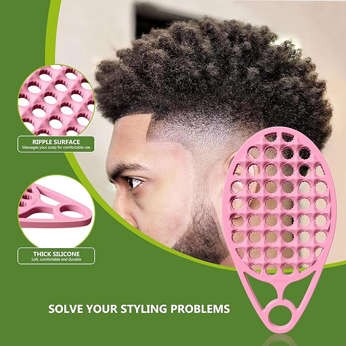 KOUPA Magic Silicone Curly Hair Brush, One Piece Twist Curl Comb for Afro Curls, Washable Hair Tool for Men Women, Pink, 2 Pieces