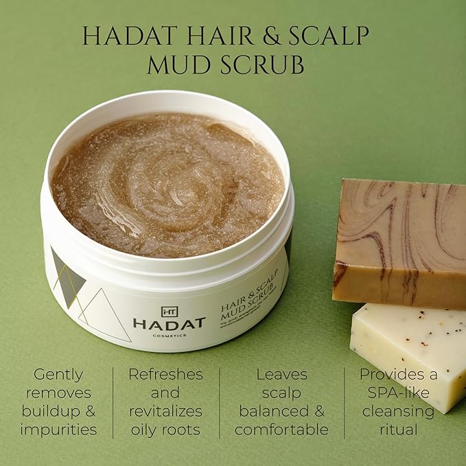 HADAT Hair & Scalp Mud Scrub – Dead Sea Mineral Exfoliator Made in Israel - Deep Cleansing Treatment - Professional Spa Quality - Exfoliating Scalp Scrub - Pre-Shampoo Care, 10.14 Fl Oz