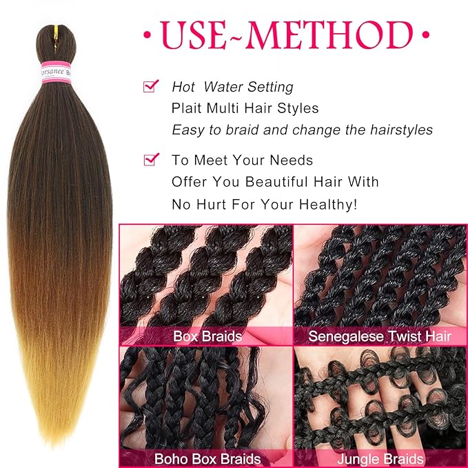 Dorsanee Ombre Braiding Hair Pre Stretched 20 Inch 6 Packs Braiding Hair Extensions for Crochet Box Braids Twists Locs Hair Itch Free Soft Yaki Texture Hot Water Setting (20inch,#1B/30/27)