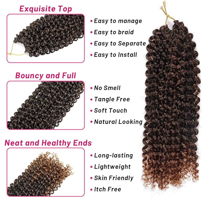 Dorsanee Ombre Brown Passion Twist Hair 12 Inch 7 Packs Water Wave Crochet Hair Long Bohemian Curly Braiding Hair for Butterfly Locs, Faux Locs, Boho Style Spring Twist Crochet Braids (T30#)