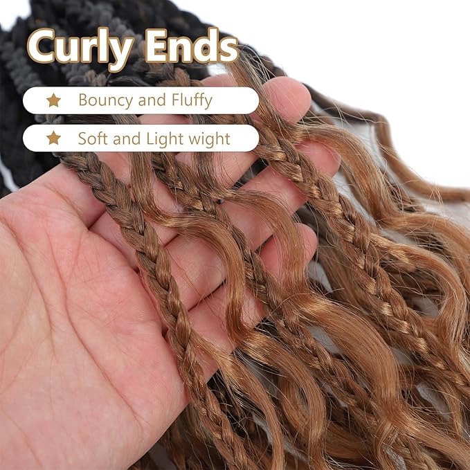 14Inch Crochet Box Braids Hair -8 Packs Goddess Box Braids Crochet Hair Bohemian Curly Crochet Hair Pre-looped Crochet Hair for Black Wome (14(8Packs), 1B/30/613)