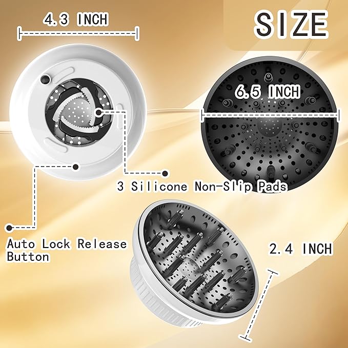 Hair Diffuser Attachment Universal Diffuser Hair Dryer for Curly Hair, Hair Dryer Diffuser for Blow Dry and Volumizing, Hair Diffuser for Curly Hair and Natural Wavy Hair （White） BLOLYO