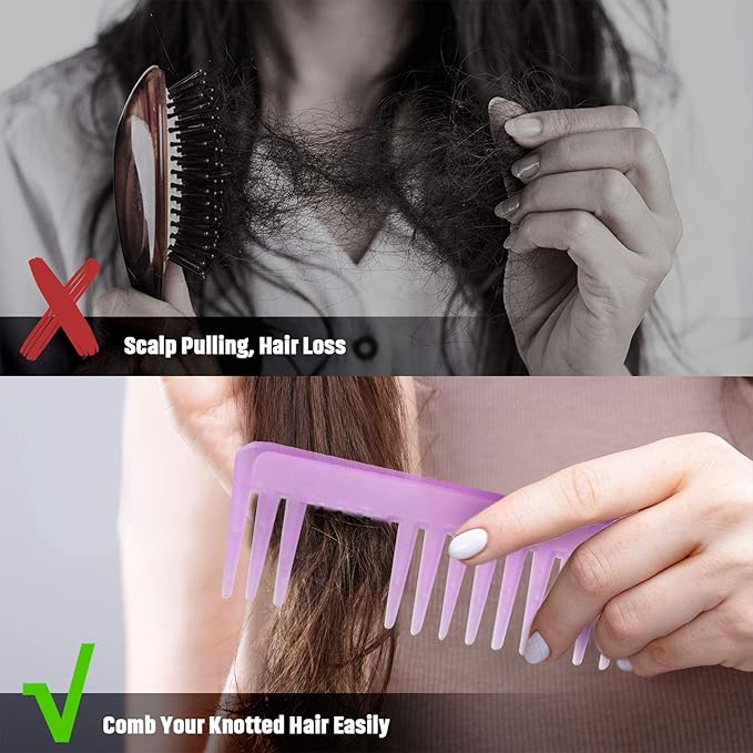 Large Hair Detangling Comb Wide Tooth Comb for Curly Hair Wet Dry Hair, No Handle Detangler Comb Styling Shampoo Comb (Purple, White)