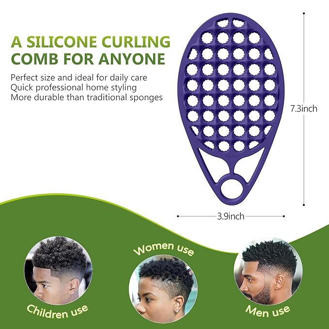 KOUPA Magic Silicone Curly Hair Brush, One Piece Twist Curl Comb for Afro Curls, Washable Hair Tool for Men Women, Purple, 2 Pieces