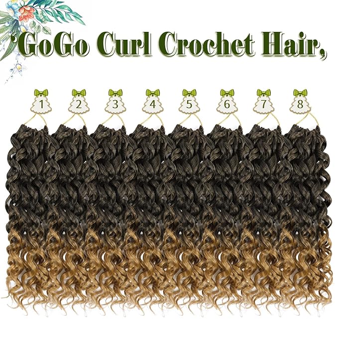 Vomella 8 Packs 14 Inch Curly Crochet Hair for Black Women Short Water Wave GoGo Curl Crochet Hair Beach Curl Synthetic Deep Twist Crochet Hair Extensions(T27#)