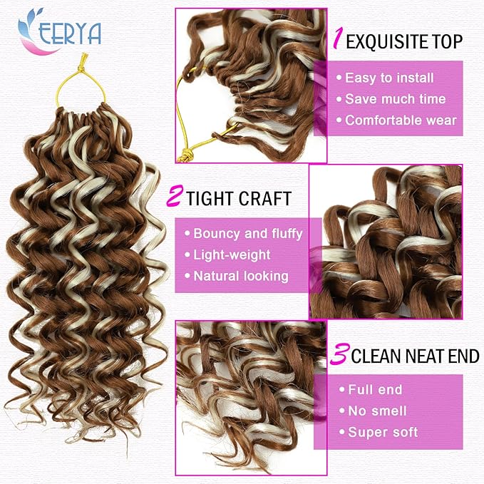 7 Packs GoGo Curl Crochet Hair 10 Inch Short Curly Crochet Hair for Women Water Wave Beach Curl Deep Twist Crochet Braids Synthetic Braiding Hair Extensions (10 Inch, P30/613)