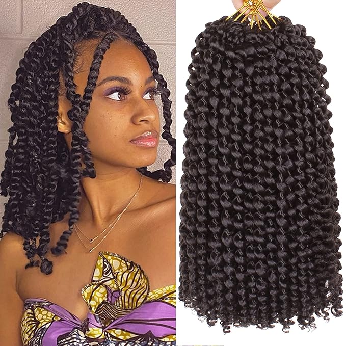Leeven 7 Packs Water Wave Passion Twist Crochet Braiding Hair for Distressed Butterfly Locs 12 Inch Black Synthetic Bohemian Hair Extensions for Passion Twists (2#,18 Strands/Pack)
