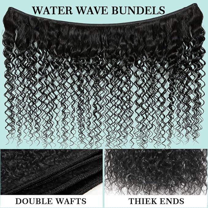 16 16 18 Inch Water Wave Human Hair Bundles Brazilian Virgin Human Hair Bundles 12A Deep Water Wave Bundles 100% Real Human Hair Extensions Natural Black