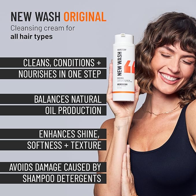 Hairstory New Wash Original Refill, Cleansing Cream for All Hair Types, Detergent Free Shampoo & Conditioner Alternative, Promotes Scalp Health, 8oz