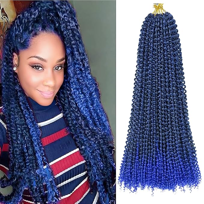 Ubeleco Long Passion Twist Hair,24 Inch Water Wave Crochet Hair Passion Twist Crochet Hair for Women Ombre Blue Bohemian Synthetic Curly Braiding Hair Extensions (24 Inch (Pack of 7),1B/Blue)