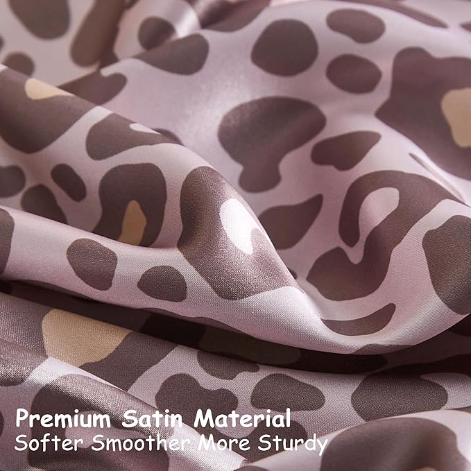 Satin Pillowcase for Hair and Skin, Soft and Cooling Similar to Silk Pillow Cases 2 Pack with Envelope Closure Standard Size Satin Pillow Covers, Gift for Women(20"x26", Leopard, Pink)