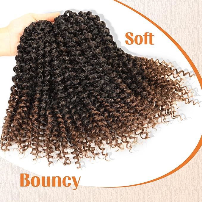 LADY MIRANDA Brown Color Afro kinky Curly Braiding Hair Extensions Jerry Curl Crochet Hair 3X Braid Hair Mixed Dark Brown to Light Brown Short Synthetic Hair Styles (Black&brown)