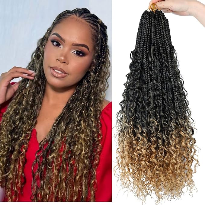 24 Inch Goddess Box Braids Crochet Hair Pre-looped 8 Packs Boho Box Braids Crochet Braids for Black Women Bohemian Box Braids Crochet Hair T27