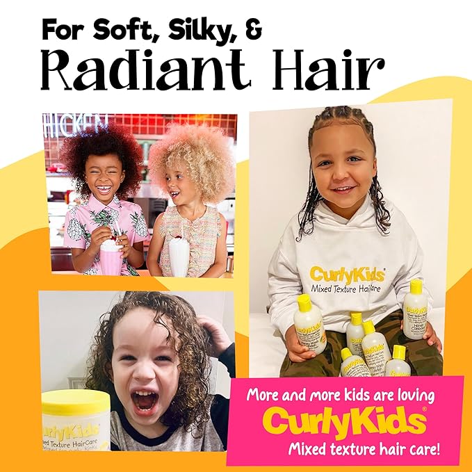 CurlyKids Textured Hair Care Set with Hair Detangler Spray, Kids Shampoo, Conditioner & Creme for Curly, Frizzy, & Wavy Hair | Sulfate & Paraben-Free Formula to Detangle, Hydrate, and Revitalize Curls