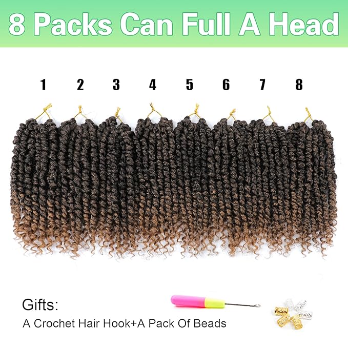 Passion Twist Crochet Hair 8Inch Passion Twist Hair 8 PacksShort Pre-Twisted Crochet Hair for Black Women Soft Passion Twist Curly T27