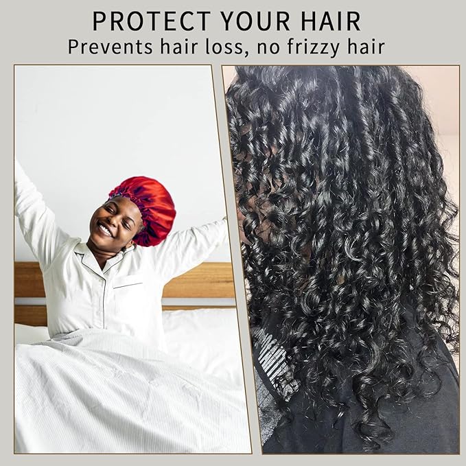 22 Momme 100% Mulberry Silk Bonnet Hair Wrap for Sleeping, Adjustable Silk Scrunchies Sleep Cap for Women Men Hair Care, Head Scarf Night Caps with Elastic Stay On Head, 1Pc(Burgundy,Pink)