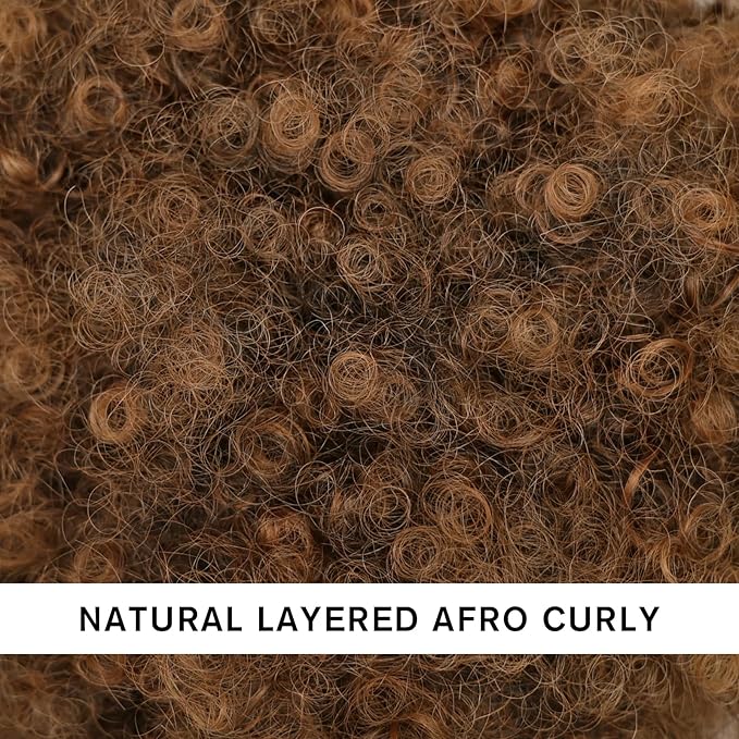 AISI QUEENS High puff Afro Ponytail Drawstring Short Kinky Curly Warp for African American Synthetic hair puff extensions with color Black to Auburn Brown (1B/30#)