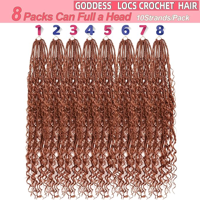 Goddess Locs Crochet Hair-30 Inch 8 Packs Boho Faux Locs Crochet Hair for Black Women Pre Looped Soft Locs with Curly Ends (#30, 30 Inch(Pack of 8))