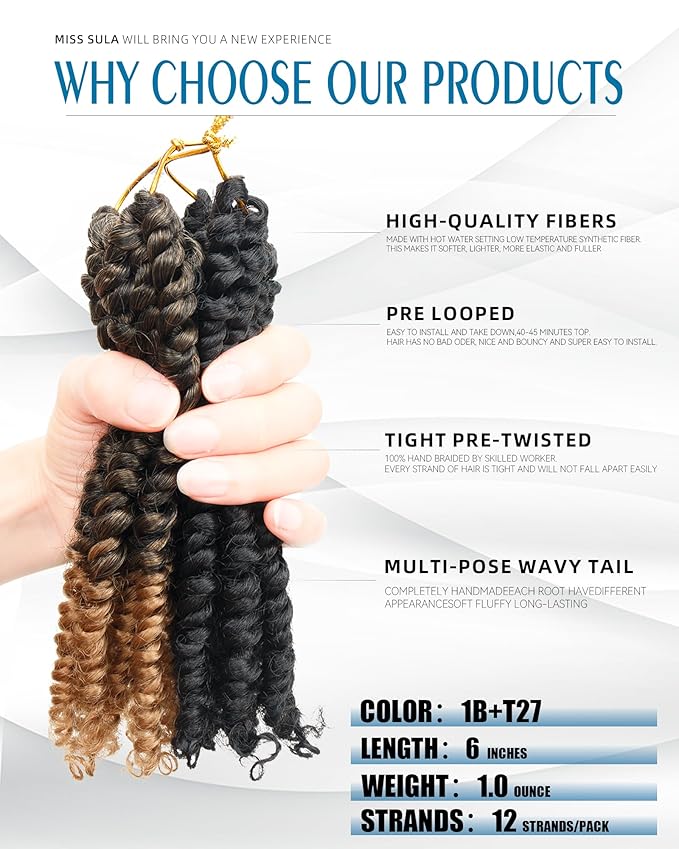 Passion Twist Crochet Hair-Mixed Color Combo Pack(6 packs 1B+2 packs T1B/27),Pre-twisted Pre Looped Super Soft & Bouncy Synthetic Braided Hair Extensions For Black Women and Kid(6"-8 Packs,1B+T27)