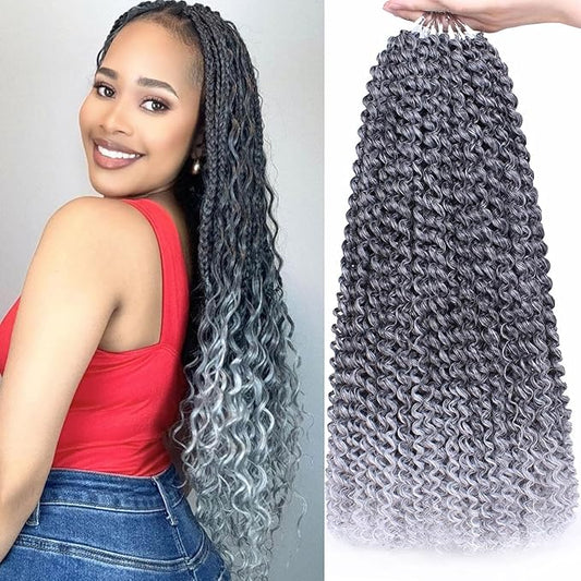 Grey Passion Twist Hair 18 Inch, 7 Packs Water Wave Crochet Hair Wrap Braiding Hair For Passion Twist Crochet Hair/Butterfly Locs/Spring Twist Crochet Braids Hair Extension(18in, T1B/Grey#)