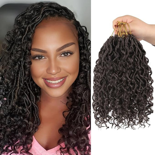 Goddess Locs Crochet Hair,10 Inch 9 Packs Synthetic Faux Locs Crochet Hair for Black Women,River Locs Hair Extensions Boho Style Pre looped Faux Locs with Curly Ends