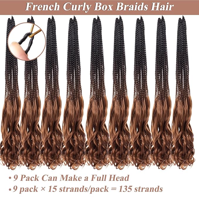 9 Packs French Curl Crochet Braids 14 Inch Goddess Box Braids Crochet Hair with Curly Ends Pre Looped Synthetic Bouncy French Curly Braiding Hair for Women Knotless Braids Hair Extensions