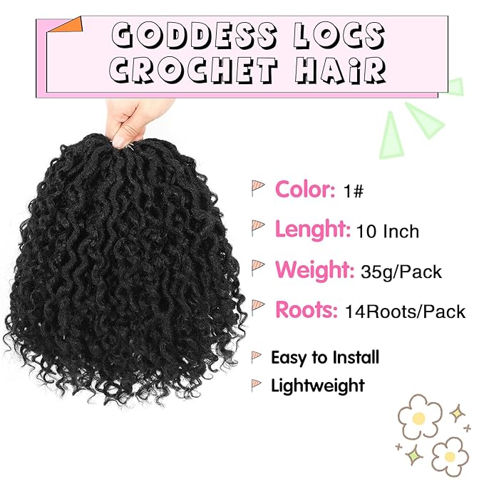 Fulcrum Goddess Locs Crochet Hair 10 Inch, 8 Packs New Faux Locs Crochet Hair for Black Women, Crochet locs with Curly Ends (10Inch (Pack of 8), 1#)