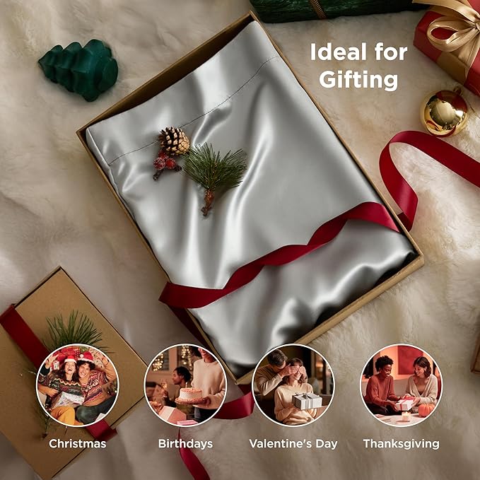 Bedsure Satin Pillowcase, Similar to Silk Pillow Cases Queen Size Set of 2, Cooling Pillow Case Covers with Envelope Closure, Room Decor Valentine Gifts for Women Men, Silver Grey, 20x30 Inches, 2pcs